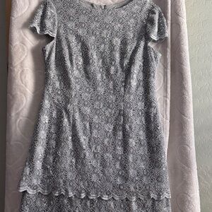 Alex Evenings Sparkling Silver Lace Dress